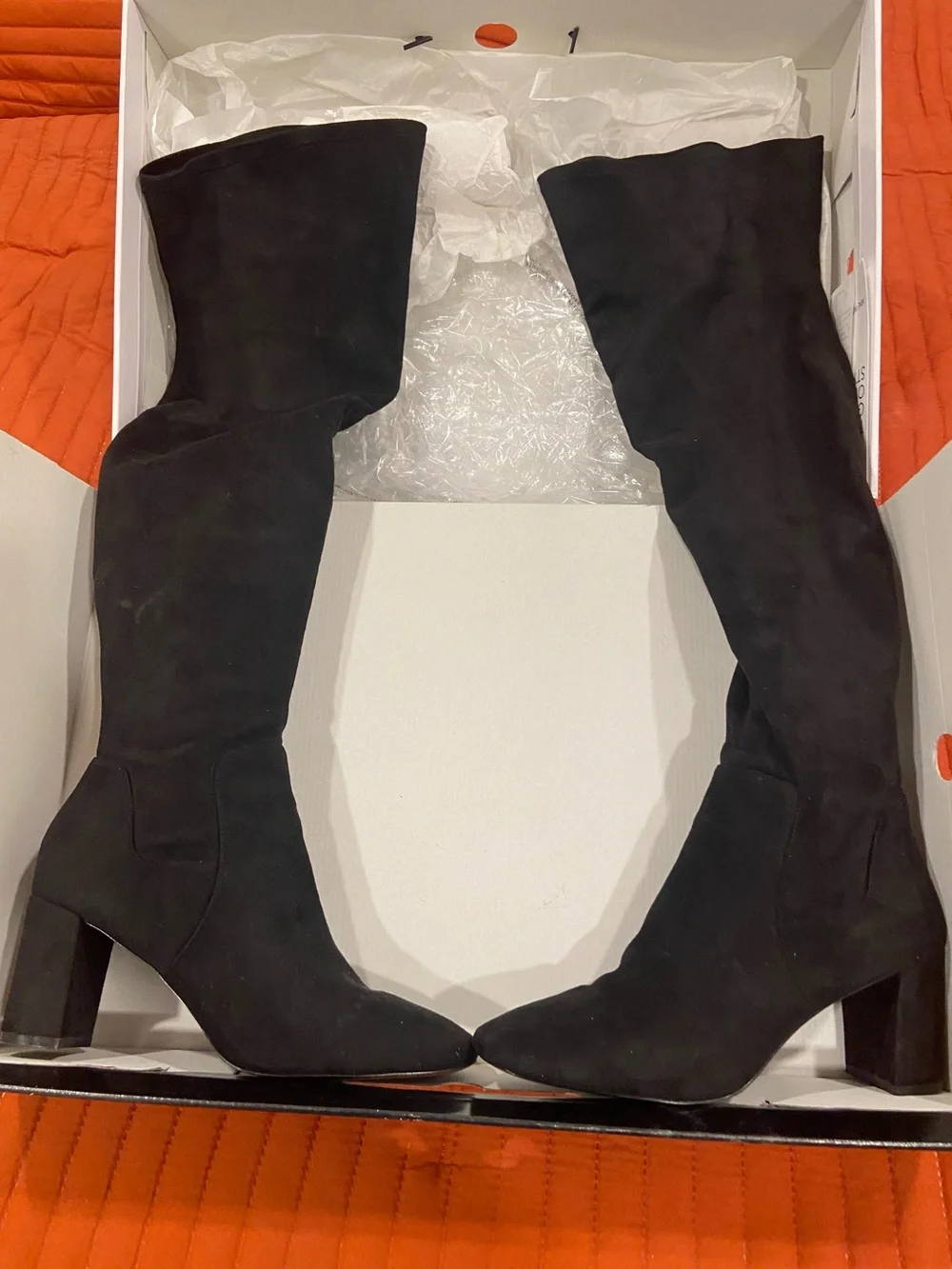 Women's Black Above Knee-High Suede Block Heel Boots